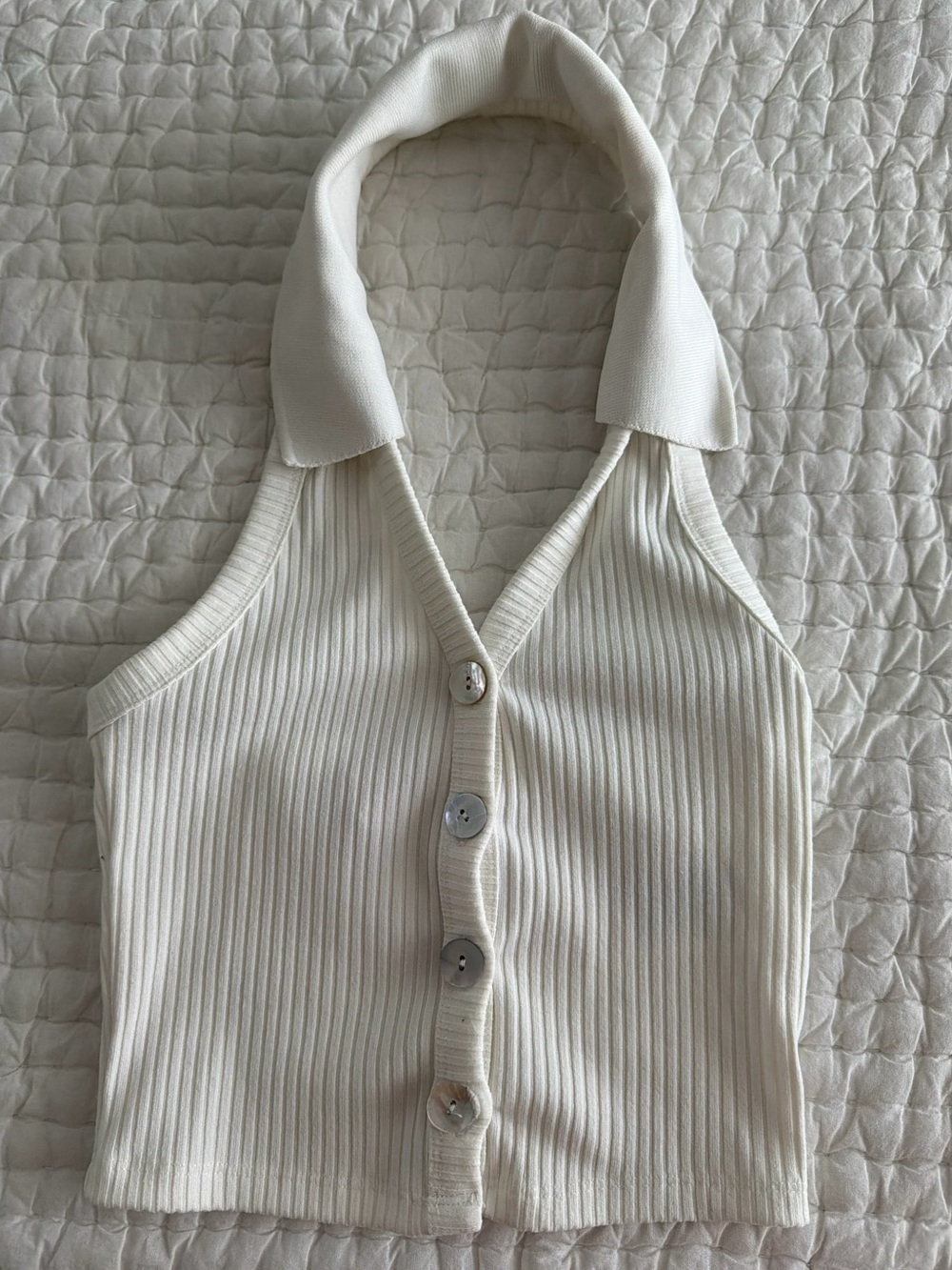 H&M White ribbed halter top XS